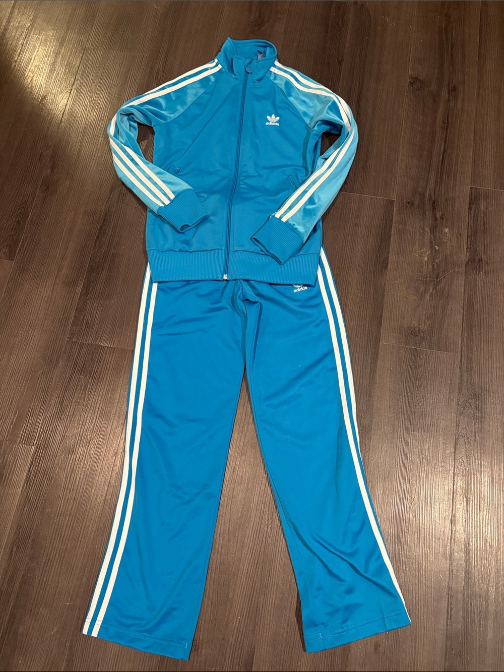 adidas Bright Blue Tracksuit with White Three-Stripes